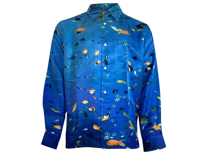 Camicia a colletto convertibile stampata Loewe in seta blu