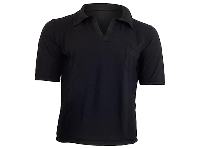  Saint Laurent  Cassandre Knitted Polo Shirt in Black Wool  ref.1946966