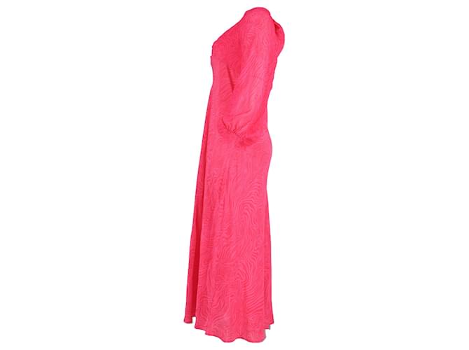 Autre Marque  Rixo Printed Bishop Sleeve Midi Dress in Pink Viscose Cellulose fibre  ref.1946979