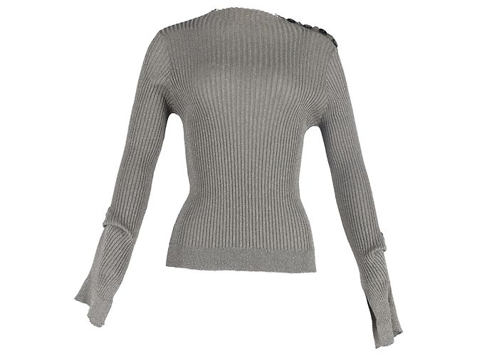 Roland Mouret Rippenstrick Langarmoberteil aus grauem Polyester