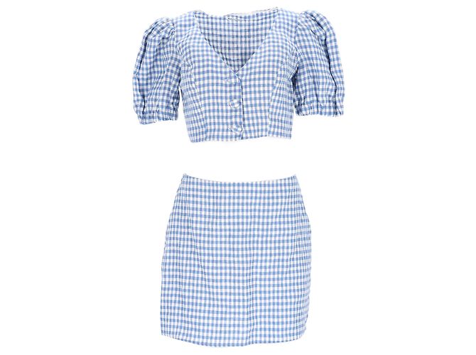 Reformation Conjunto Top e Mini Saia Ethel Two Piece em Linho Azul Claro