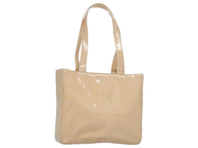 CHANEL Tote Bag Email Beige Gold CC Auth bs20922 Golden