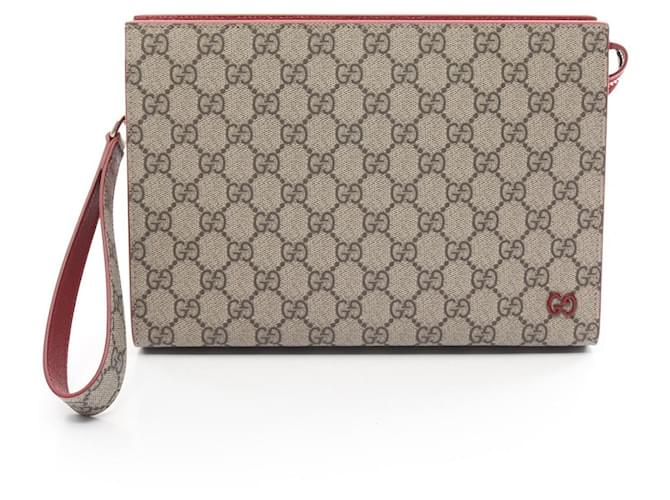 Gucci GG Supreme Second Bag Clutch Beige Dark red Leather Cloth  ref.1948669