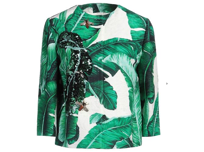 Dolce & Gabbana Banana Leaf Printed Jacket White Green