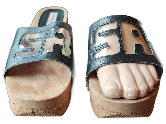 Mules compensées Sonia Rykiel en cuir noir