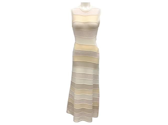 Autre Marque Christopher Esber Beige / Ivory Multi Stripe Sleeveless Cashmere Spliced Lemon Dress Cream  ref.1949014
