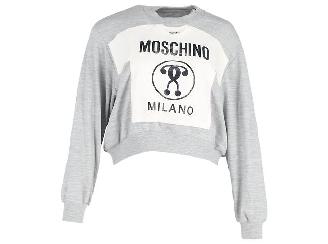 Sudadera de cuello redondo de algodón gris con estampado de Moschino
