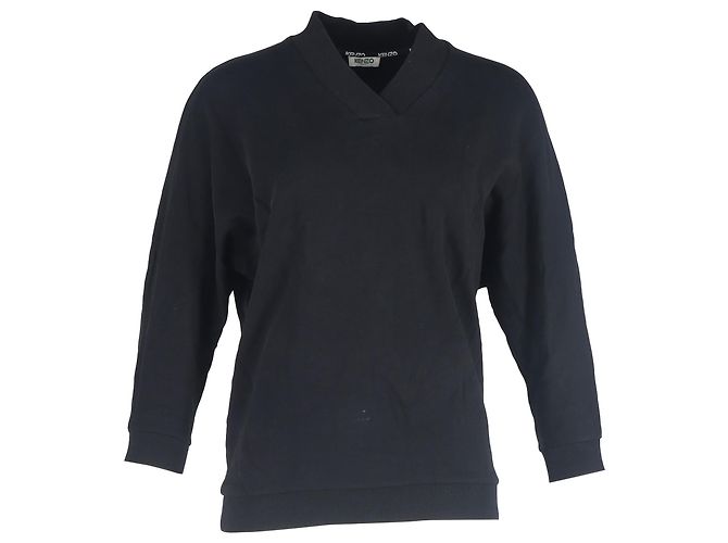 Schwarzer Baumwollpullover mit V-Ausschnitt und Kenzo Maxi-Logo 
