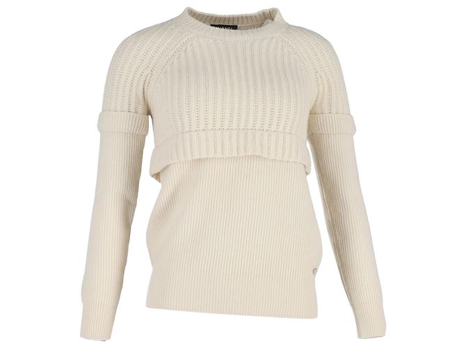Timeless Chanel gestreifter, geschichteter Pullover aus ivory Wolle Weiß Roh