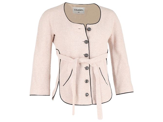 Timeless Chaqueta de tweed de un solo botón con cinturón de Chanel en algodón rosa Castaño