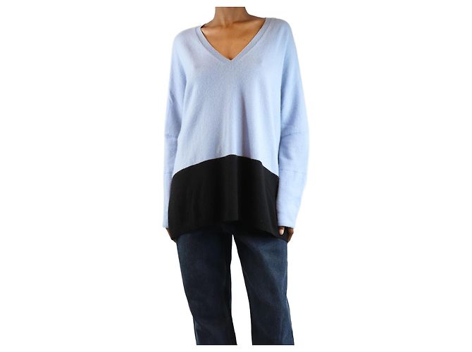 Amanda Wakeley Blauer zweifarbiger Kaschmirpullover - Größe XS