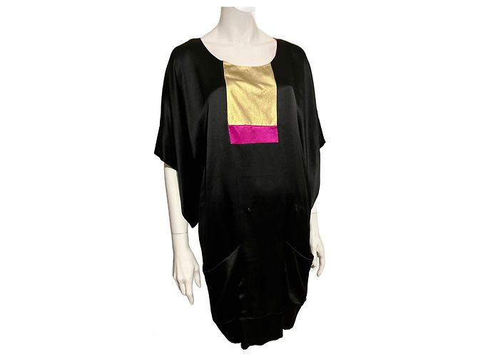 Joseph Vestido estilo quimono de seda preta Preto