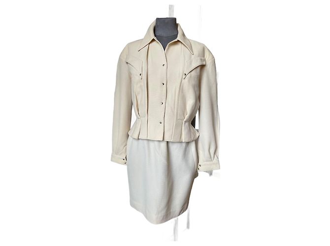 Conjunto de saia e blazer de lã Thierry Mugler Creme Cru