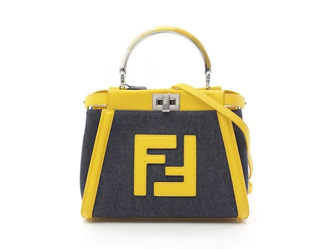 Fendi Peekaboo Iconic Handbag Yellow Navy blue Leather Denim  ref.1949530