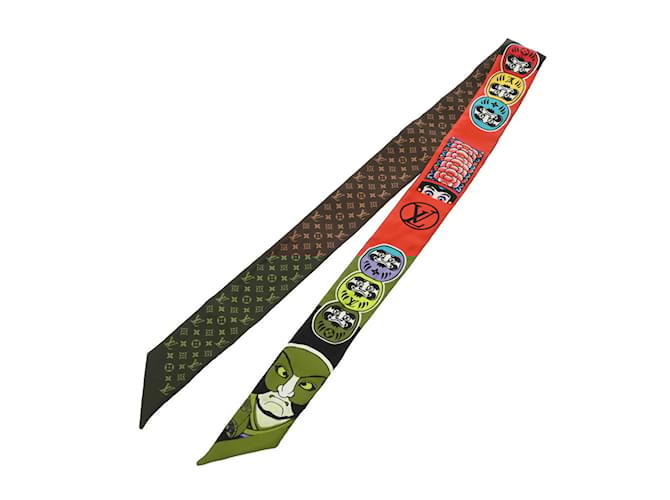 Louis Vuitton Monogram Bandeau BB Kabuki Sticker Scarf Brown Red Silk  ref.1950145
