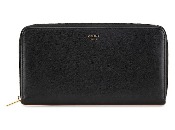 Céline Zip Around Black Leather  ref.1950476