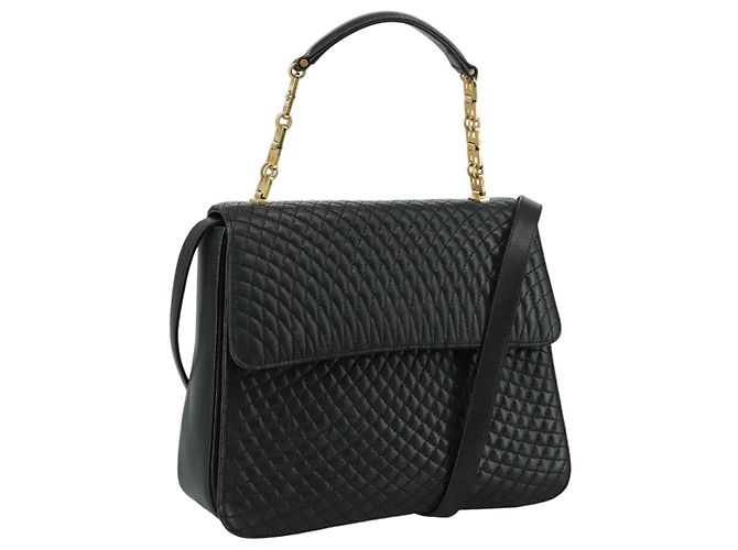 BALLY Handtasche Leder 2-Wege Schwarz Gold Auth bs20947 Golden