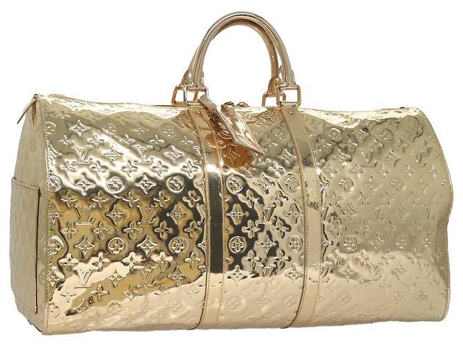 LOUIS VUITTON Monogram Miroir Keepall 55 Borsa Boston Oro LV Auth 104239S D'oro