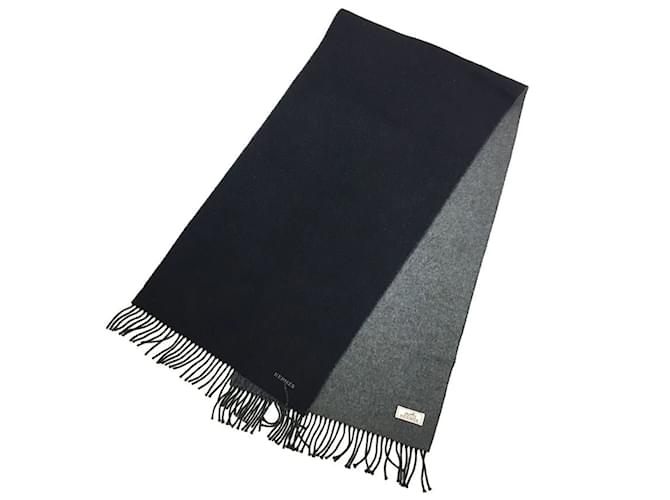 Hermès Écharpe en cachemire Hermes en noir et gris Marron  ref.1953629