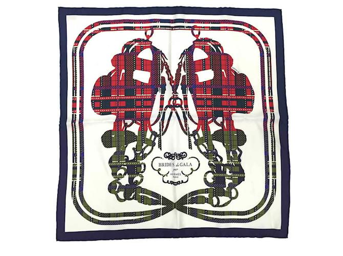 Écharpe en soie Hermès en bleu, rouge et blanc  ref.1953638