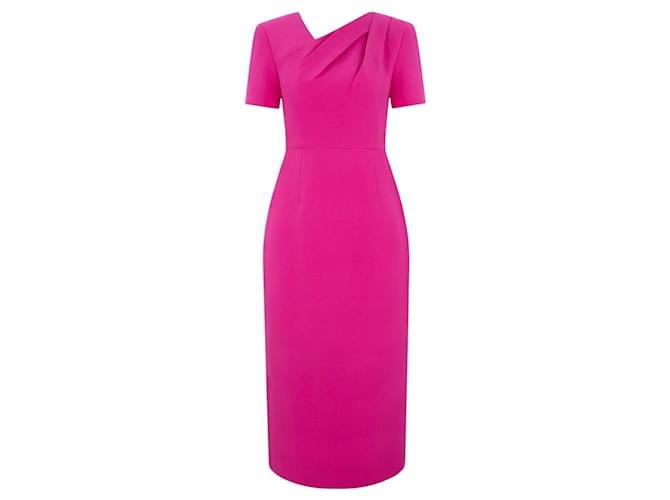 Roland Mouret Pink 2023 Short Sleeve Silk Wool Midi Dress  ref.1954132