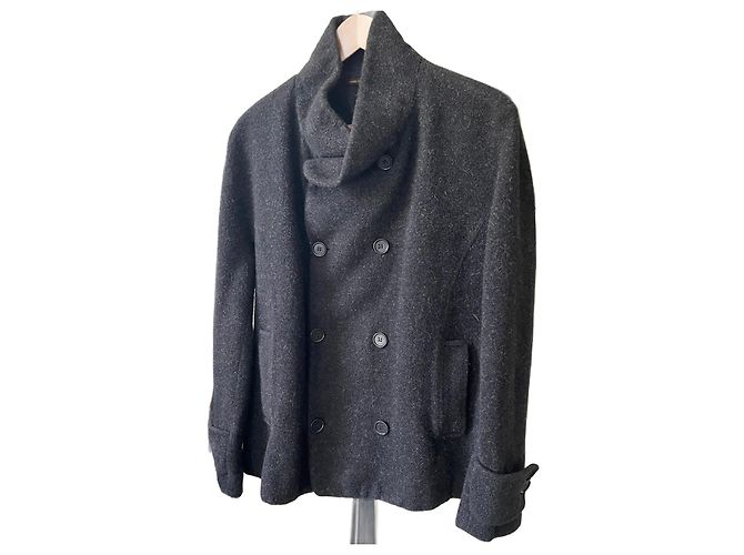 dark gray wool coat or caban Adolfo Dominguez size 56 Dark grey