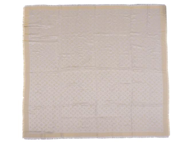 Louis Vuitton Monogram Shine Shawl Brown Beige Silk Polyester Wool Rayon  ref.1954364
