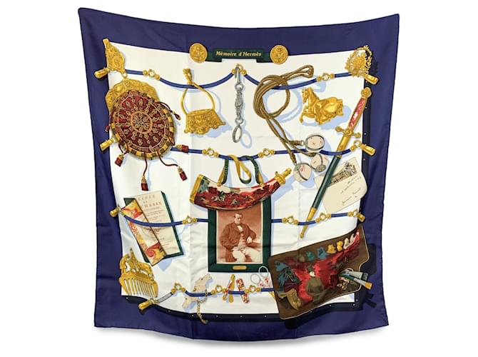 Hermès Hermes Vintage Silk Scarf 1992 Memoires D'Hermes Latham Blue Multiple colors  ref.1956807