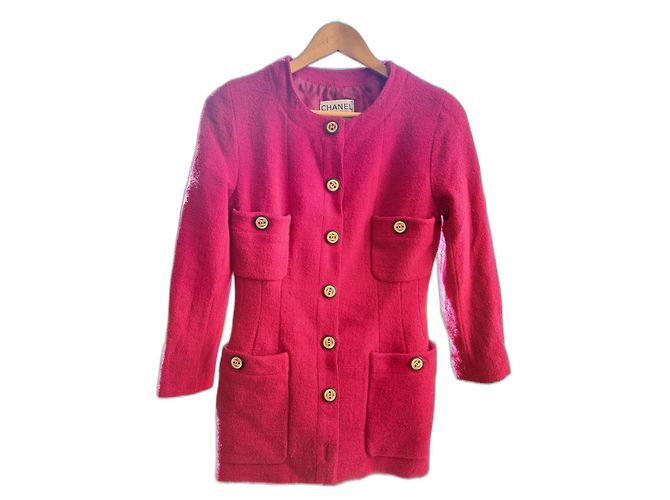 Chanel Boutique Textured Tweed Jacket Raspberry Pink Size S Fuschia