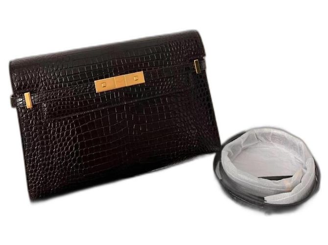 Saint Laurent Manhattan Croco Handtasche Schwarz Lammleder