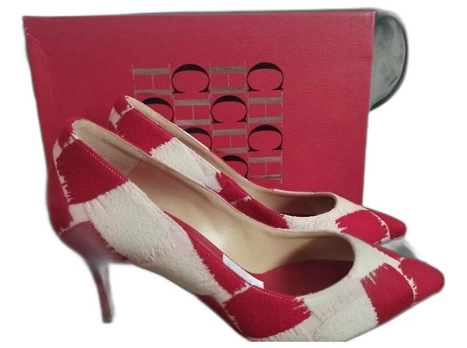 Décolleté Carolina Herrera Rosso e Beige Nylon