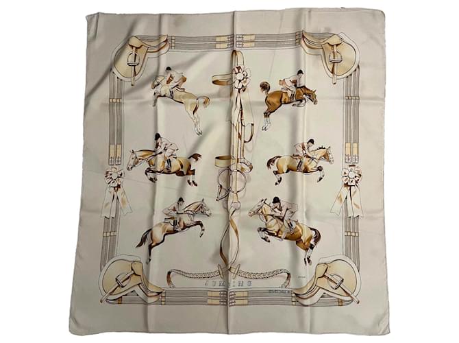 Kelly Hermès Jamping Scarf Eggshell Silk  ref.1956602