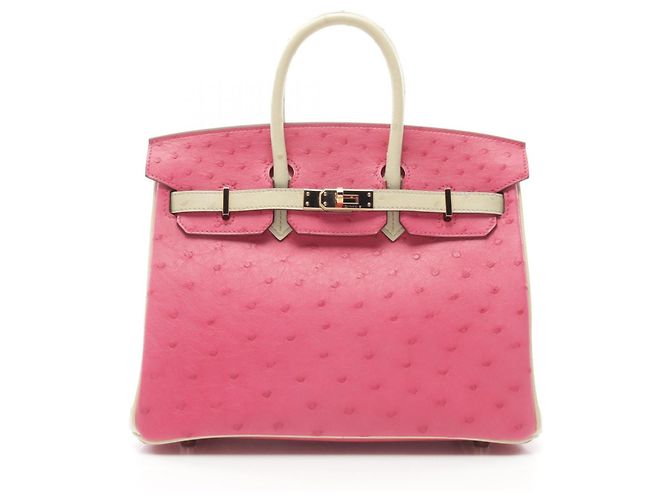 Bolsa Hermès Birkin 25 de avestruz rosa/ivory