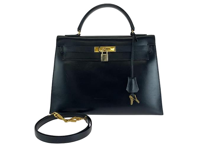 Hermès Hermes Vintage Kelly 32 Black Handbag Leather  ref.1957974