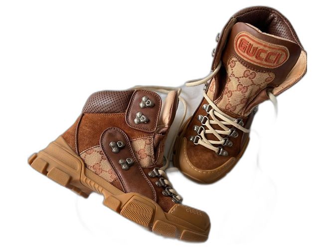 Gucci Sega flashtrek Stiefel Leder Wildleder Hellbraun
