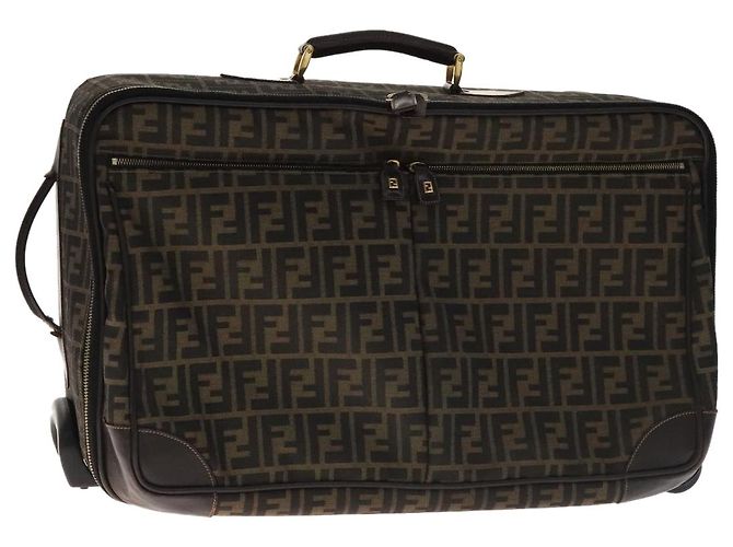 FENDI Zucca Lona Bolsa de Transporte Boston Negra Marrón Auth mr869 Castaño Negro