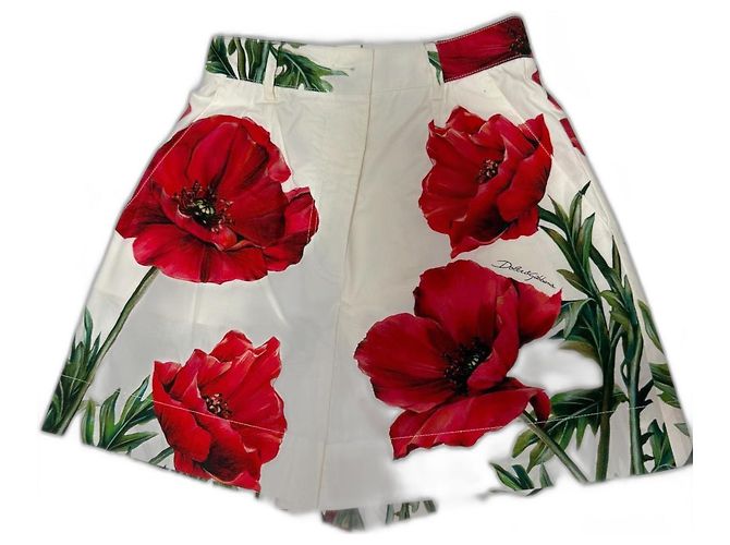 Dolce & Gabbana PANTALÓN CORTO BLANCO CON ESTAMPADO DE AMAPOLAS. Roja