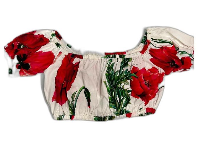 Top corto Dolce & Gabbana estampado de amapolas blanco algodón