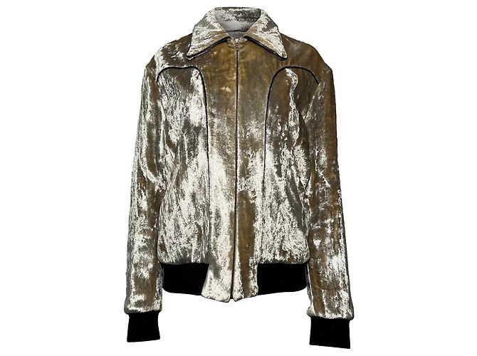 Giacca bomber con zip Saint Laurent in viscosa dorata D'oro