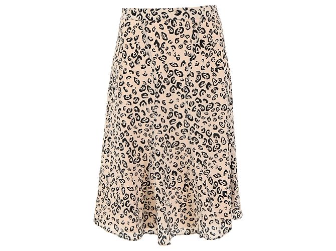 Falda midi de seda beige con estampado de leopardo Altuzarra