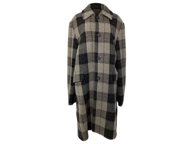Acne Studios Check Coat in Grey Wool