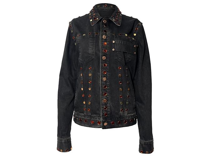 Jaqueta de denim preto em algodão adornada com joias Givenchy