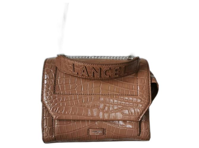 Bolsa Lancel Ninon M Marrom Couro Efeito Crocodilo
