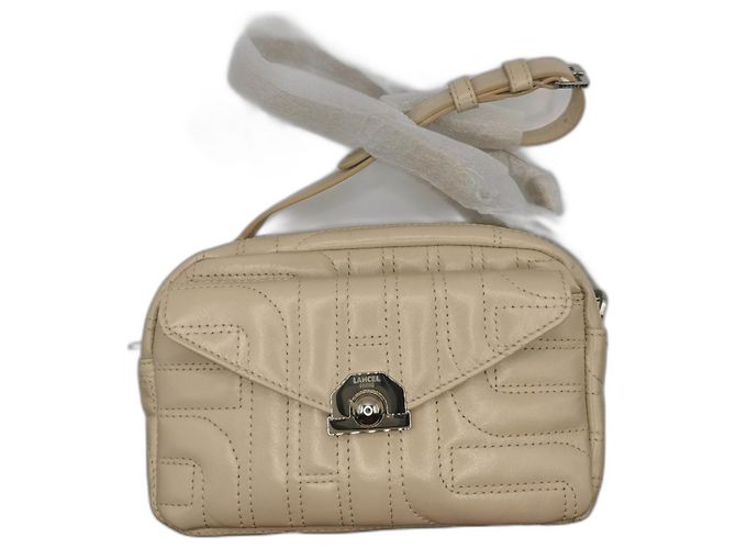 Bolsa câmera Lancel em couro matelassé bege Hardware prateado