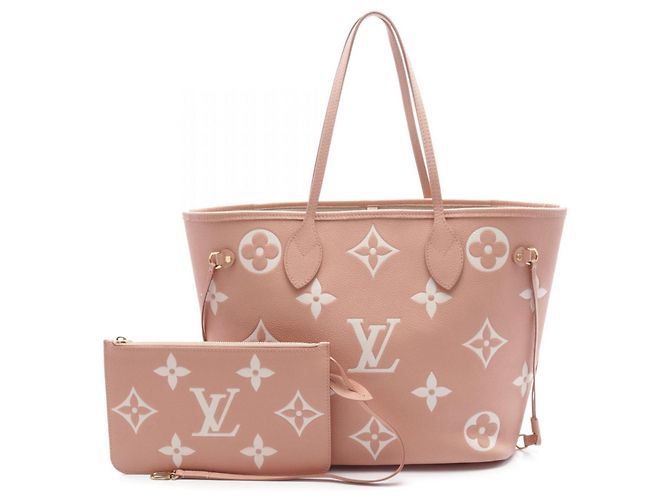 Louis Vuitton Neverfull MM Bicolor Monogram Empreinte Tote Bag Pink