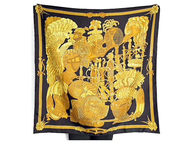 Hermès Foulard 90 Silk Armetes en Panache Black  ref.1959401
