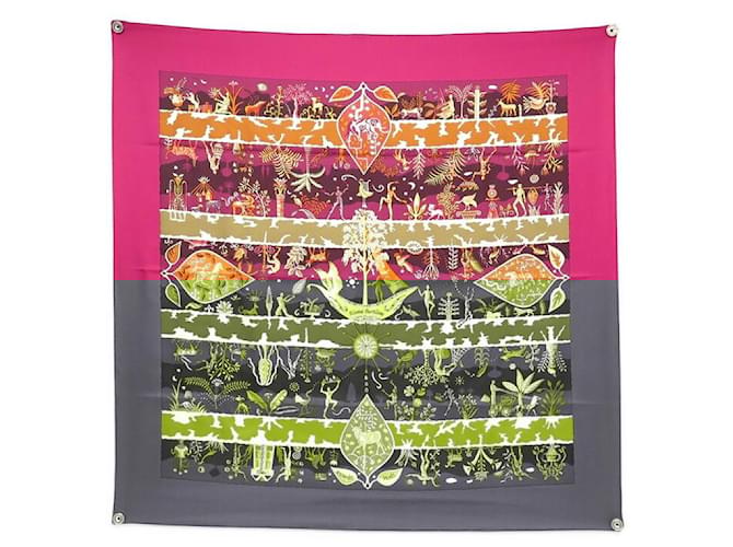 Hermès NINE HERMES RIVES FERTILES SQUARE 90 HENRY SILK SCARF BOX Fuschia  ref.1960625