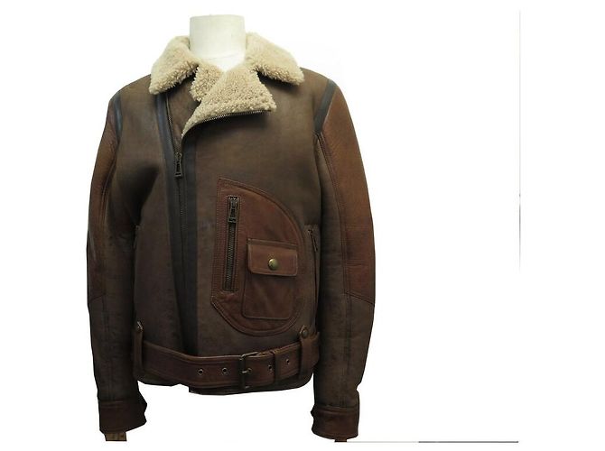 NEW BELSTAFF DANESCROFT BOMBER JACKET SIZE L 52 LEATHER SHEARLING COAT