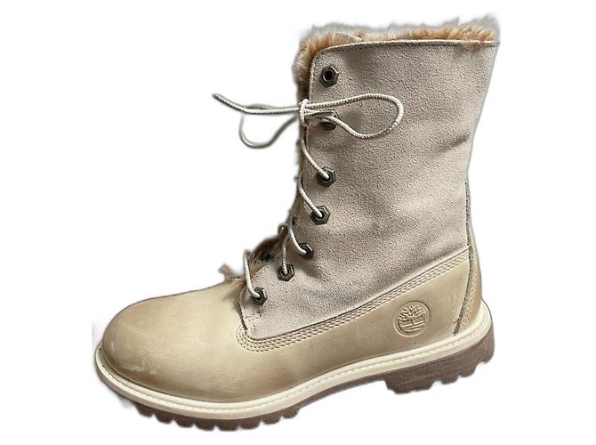 Botas de Tornozelo Timberland Bege em Couro e Pele Fora de branco