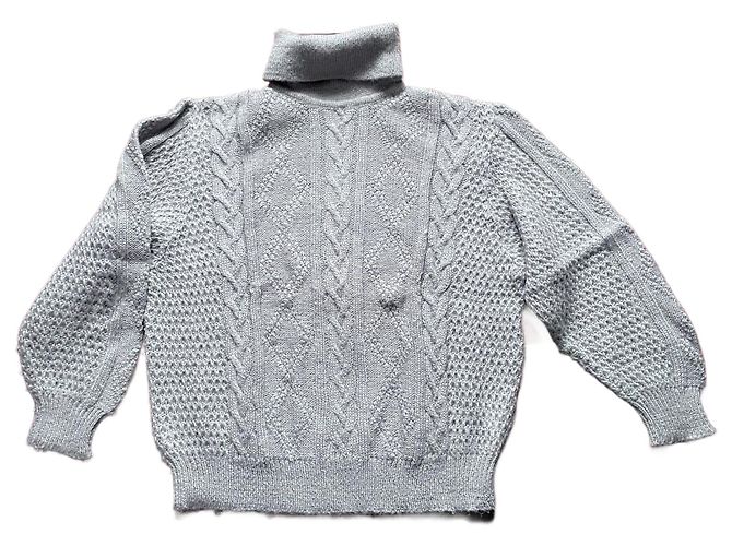 Autre Marque Suéter de gola alta cinza de mohair e acrílico com tranças